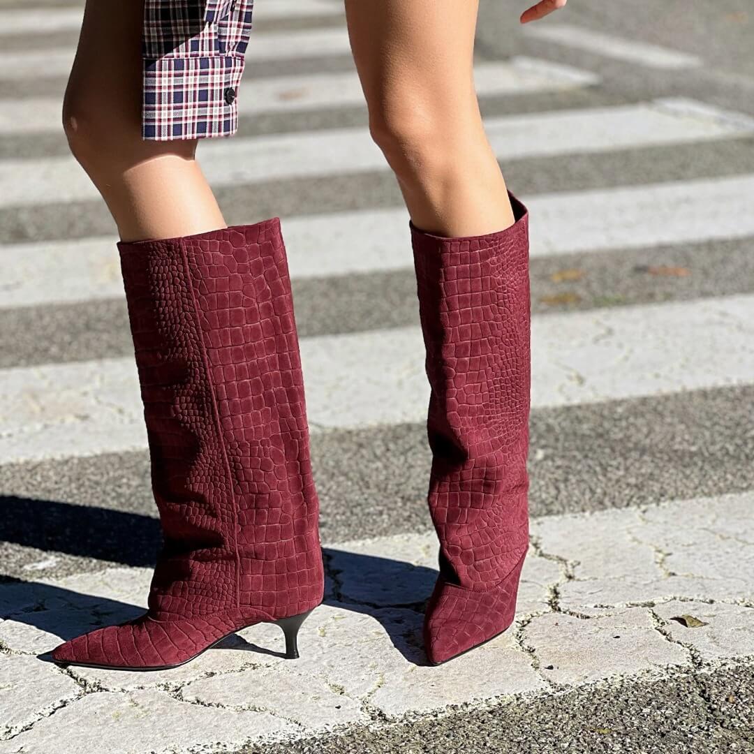 LM - Stivale Croco camoscio bordeaux