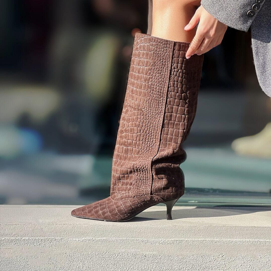 OF - Stivale Croco camoscio testa di moro