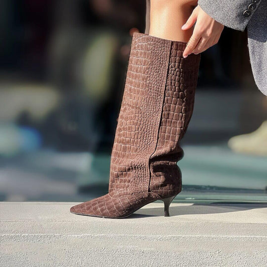 OF - Stivale Croco camoscio testa di moro