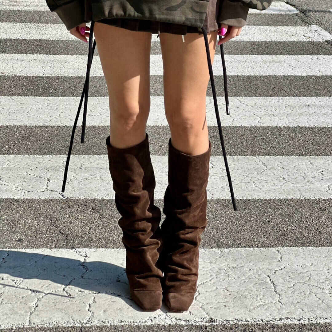 OF - Stivale Bonny testa di moro suede con zeppa