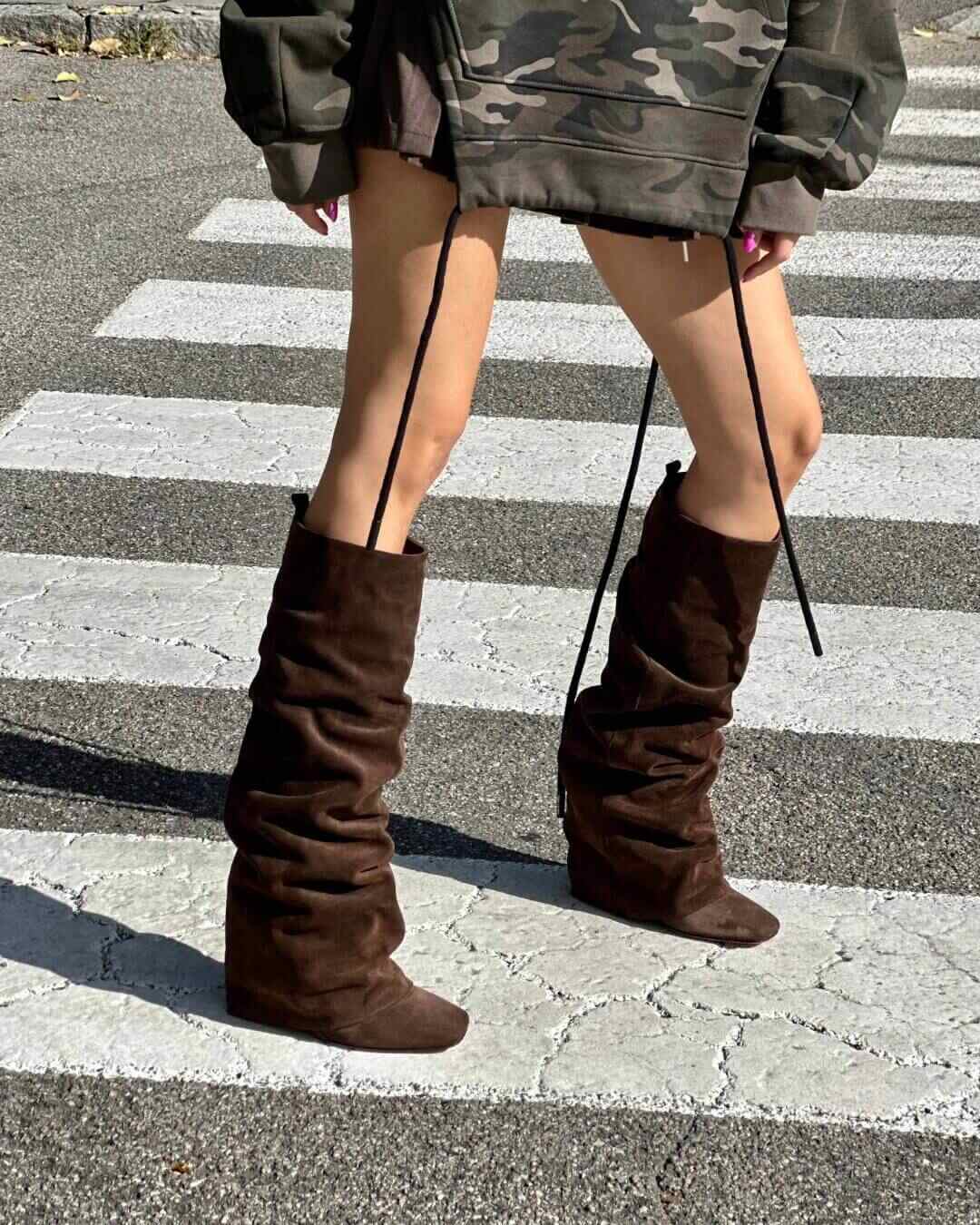 OF - Stivale Bonny testa di moro suede con zeppa