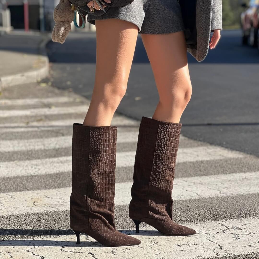 OF - Stivale Croco camoscio testa di moro