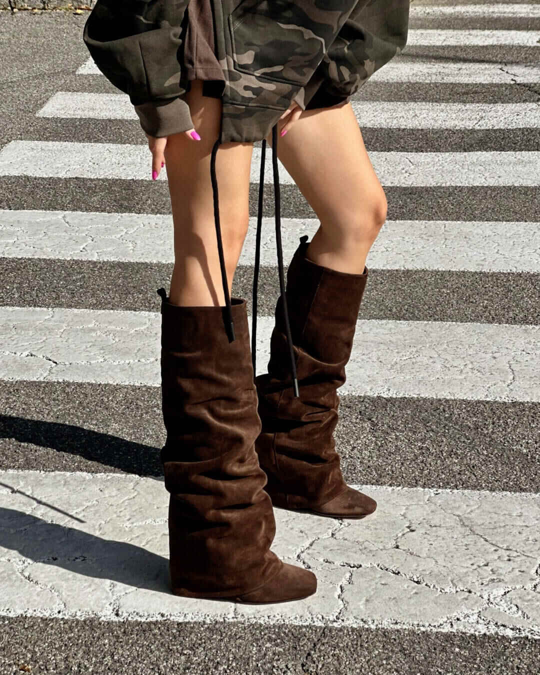 OF - Stivale Bonny testa di moro suede con zeppa