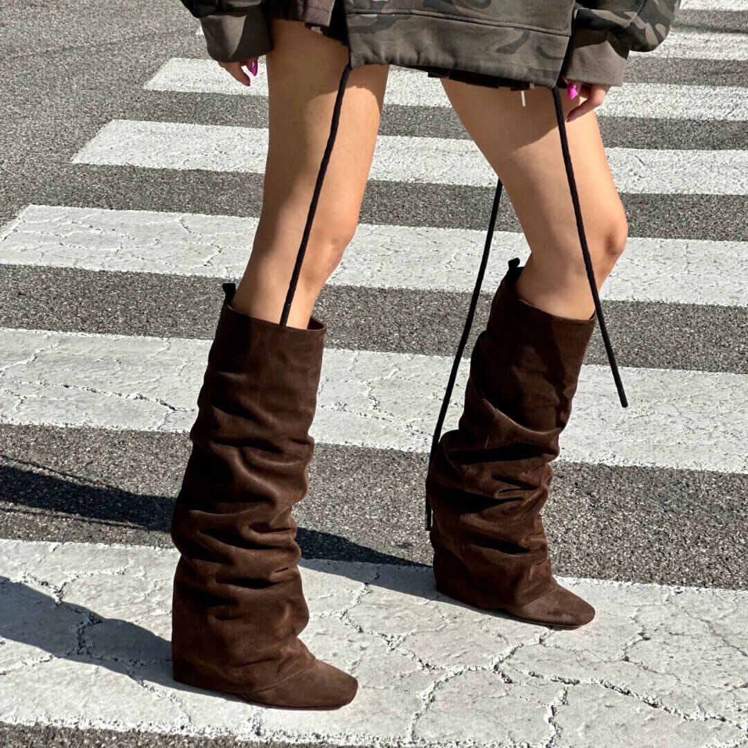 OF - Stivale Bonny testa di moro suede con zeppa