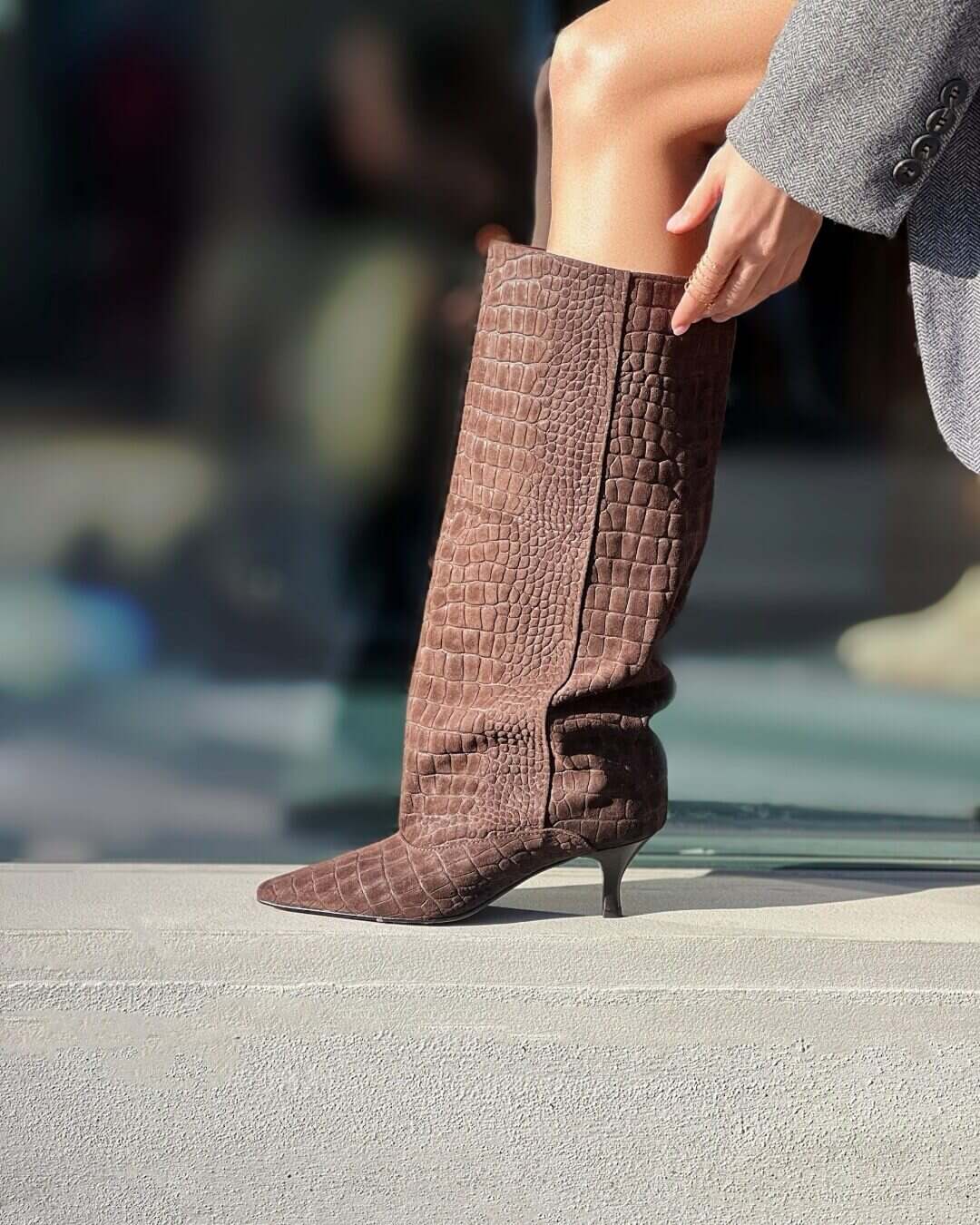 OF - Stivale Croco camoscio testa di moro