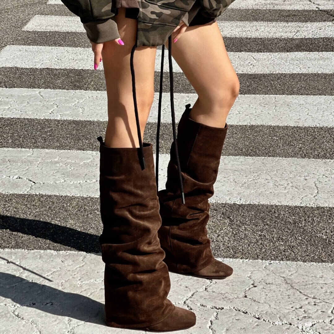 OF - Stivale Bonny testa di moro suede con zeppa