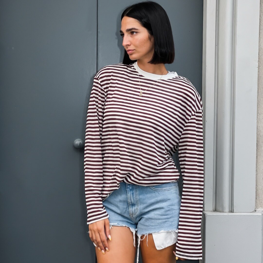 LM - T-shirt Theodore righe bordeaux e crema