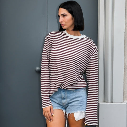 LM - T-shirt Theodore righe bordeaux e crema