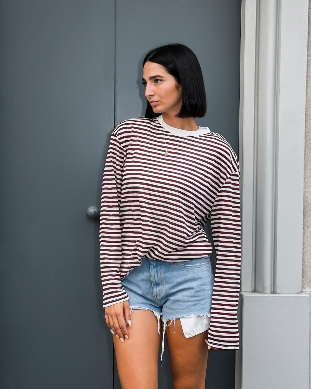 OF - T-shirt Theodore righe bordeaux e crema