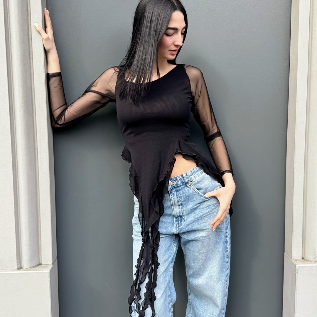 LM - Top Ariel nero con rouches