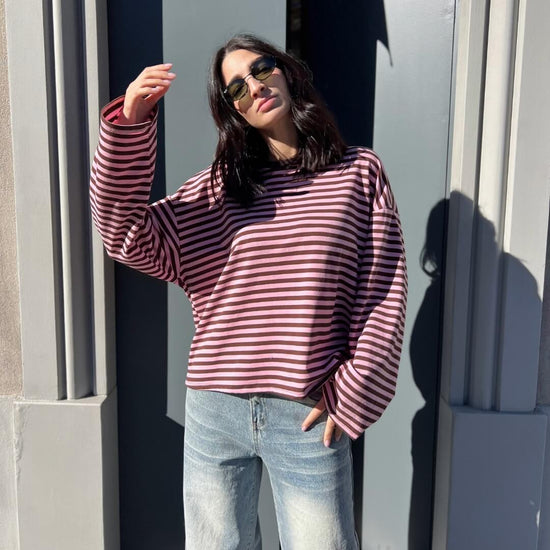 LM - Top Ashley a righe marrone e rosa