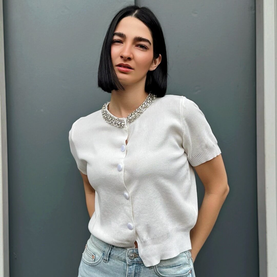 LM - Top Chanty bianco collo gioiello