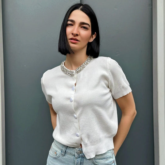 LM - Top Chanty bianco collo gioiello