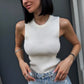 OF - Top Jenny bianco con pietre e aperture