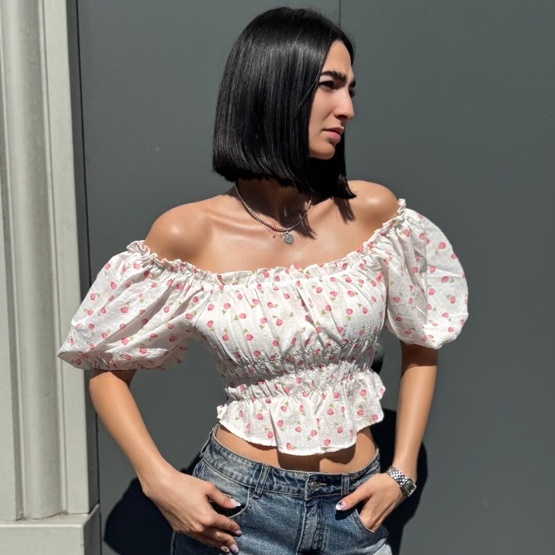 LM - Top Serena bianco con fiori