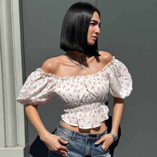 LM - Top Serena bianco con fiori