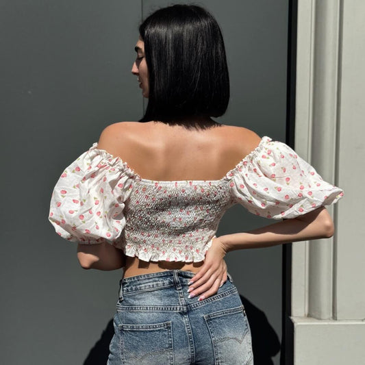OF - Top Serena bianco con fiori