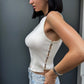 OF - Top Jenny bianco con pietre e aperture