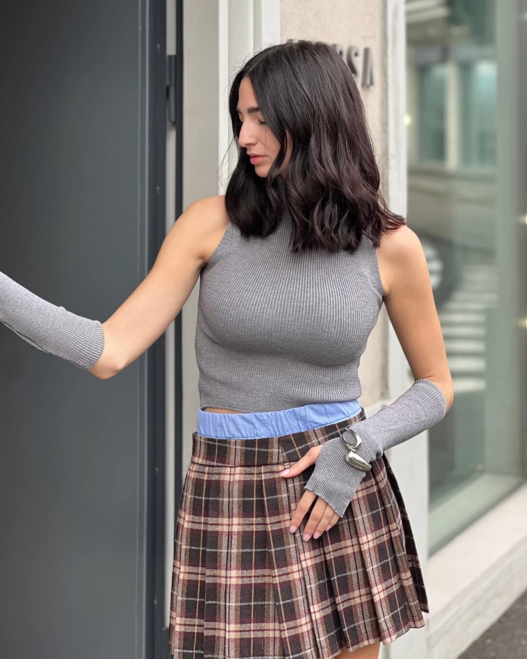 OF - Top Angela grigio con manicotti