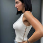 LM - Top Jenny bianco con pietre e aperture