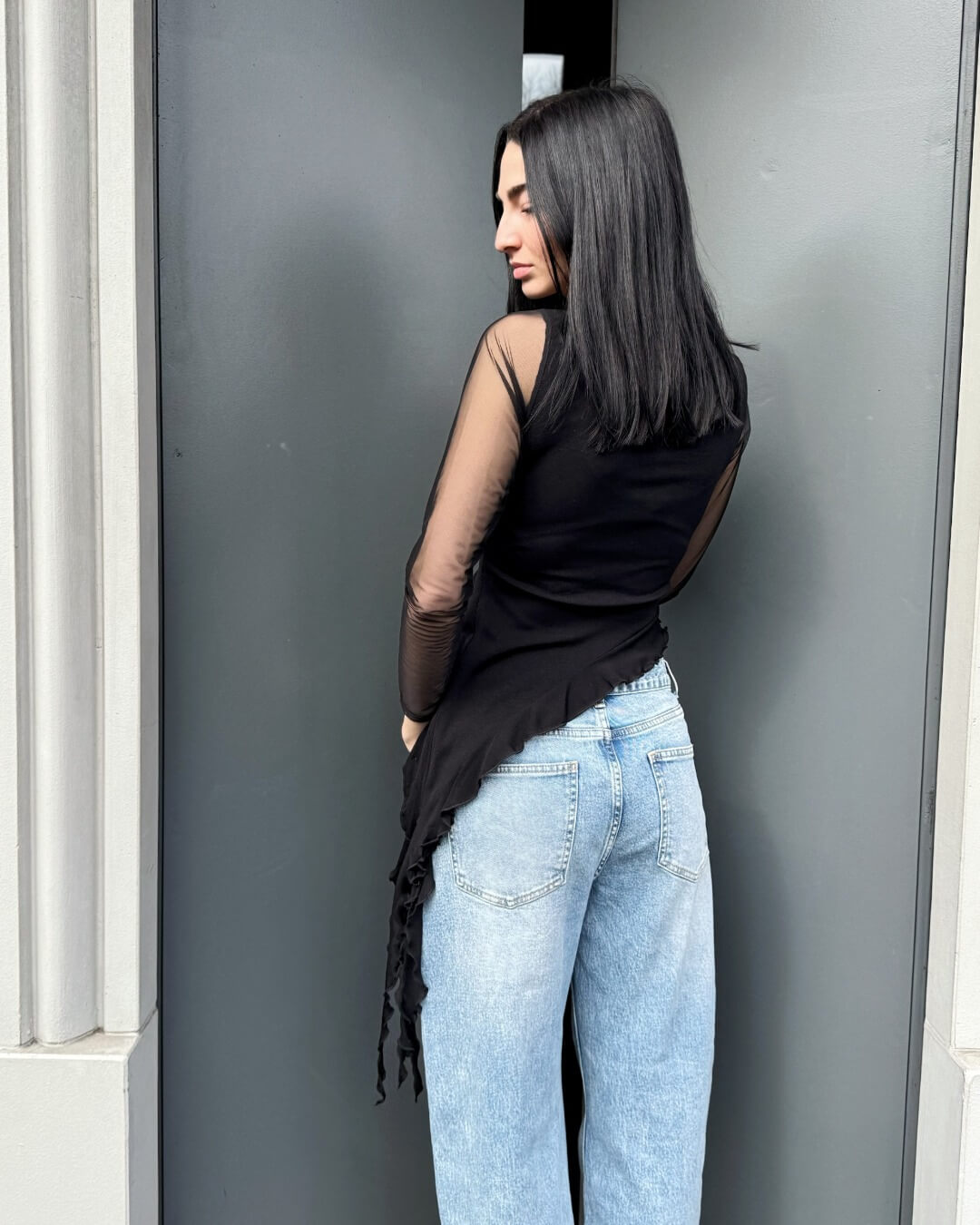 OF - Top Ariel nero con rouches