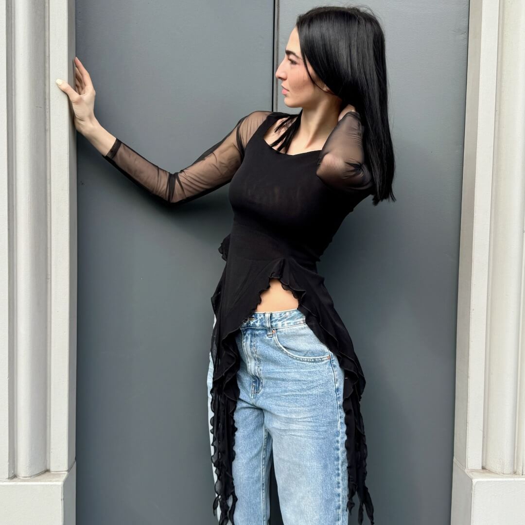 OF - Top Ariel nero con rouches