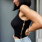 LM - Top Jinny nero con pietre e aperture