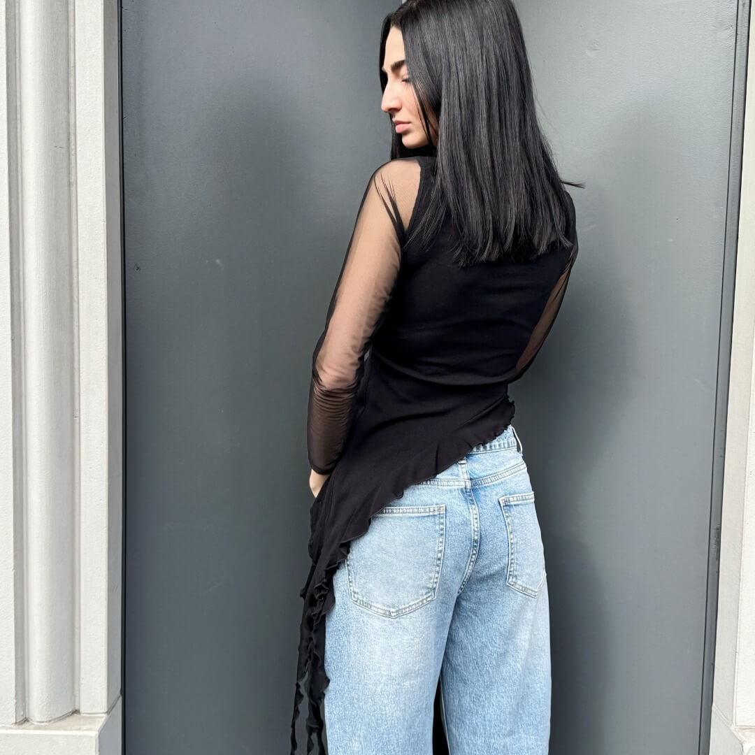 OF - Top Ariel nero con rouches