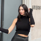OF - Top Angela nero con manicotti