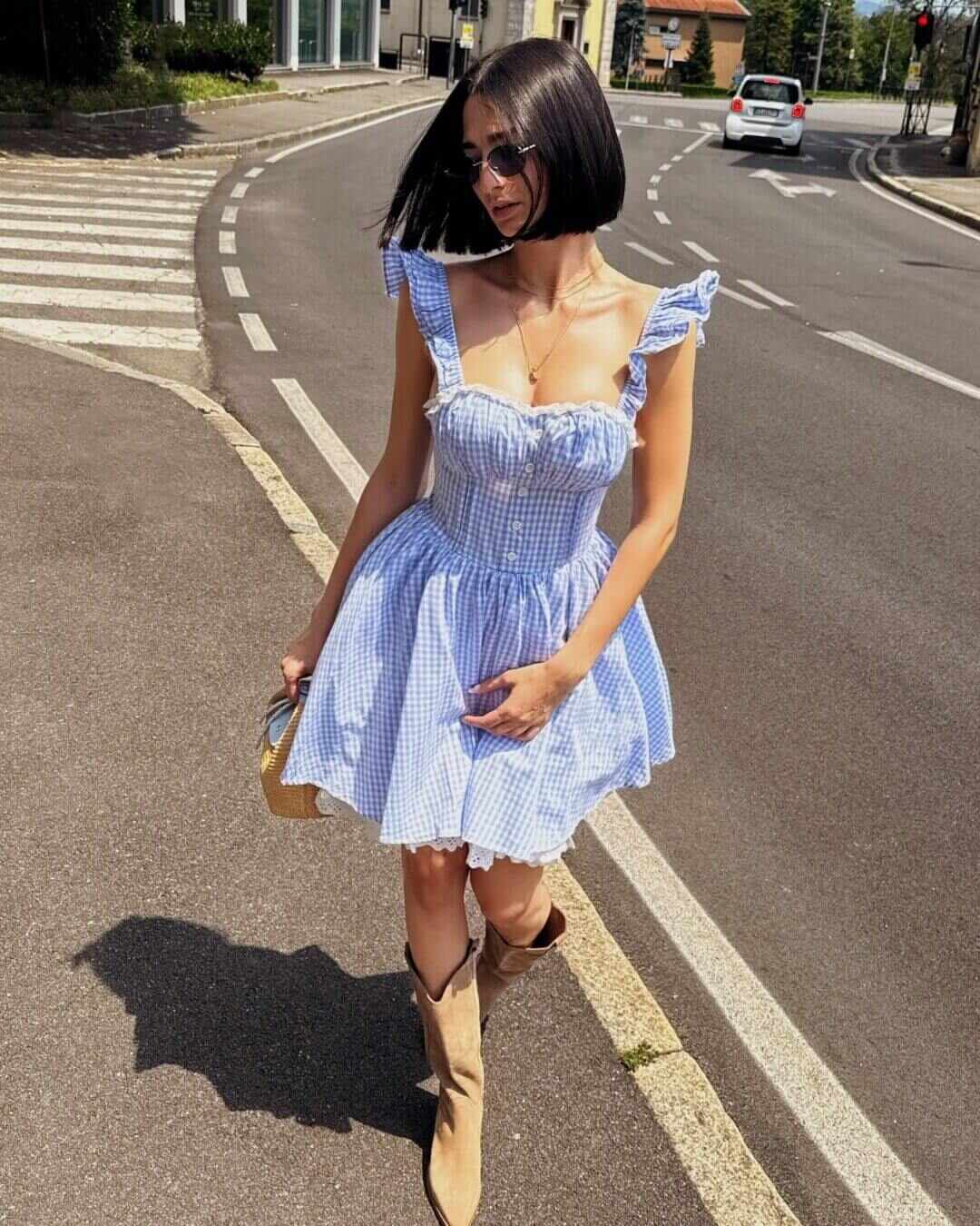 OF - Abito Vi vichy azzurro