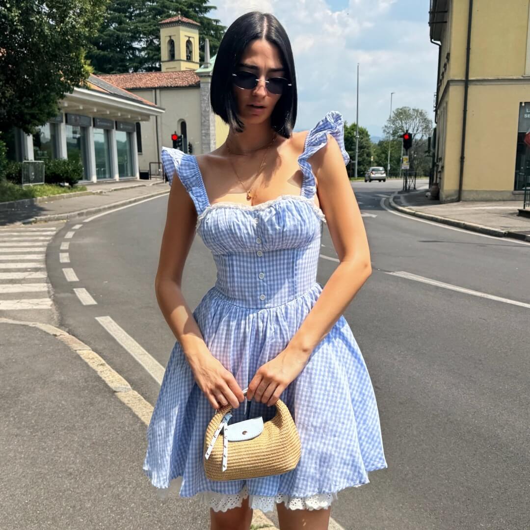 OF - Abito Vi vichy azzurro