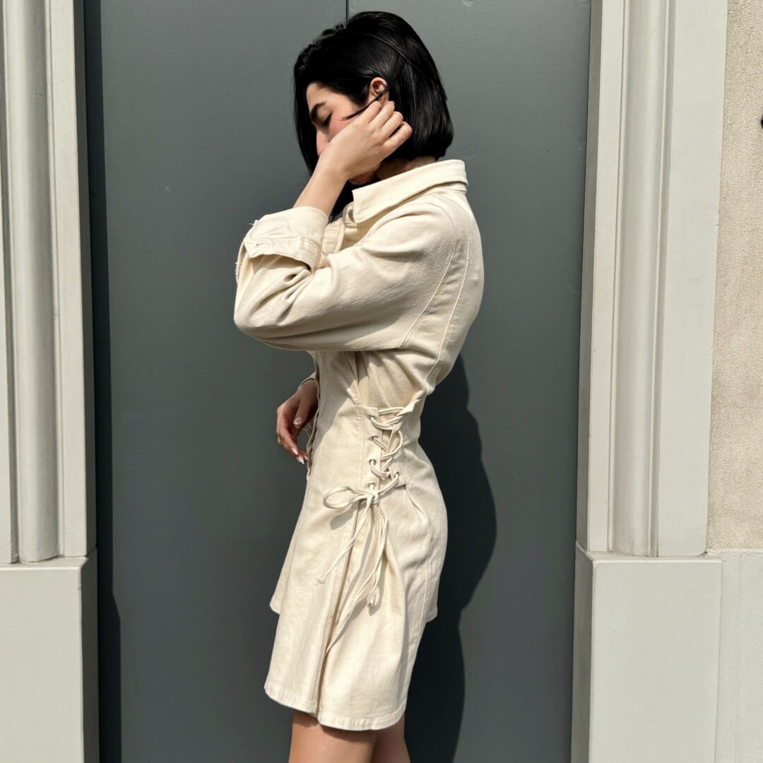 OF - Abito Cassandra con lacci beige