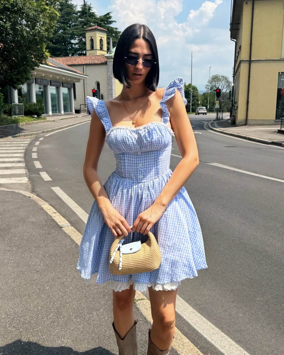 OF - Abito Vi vichy azzurro