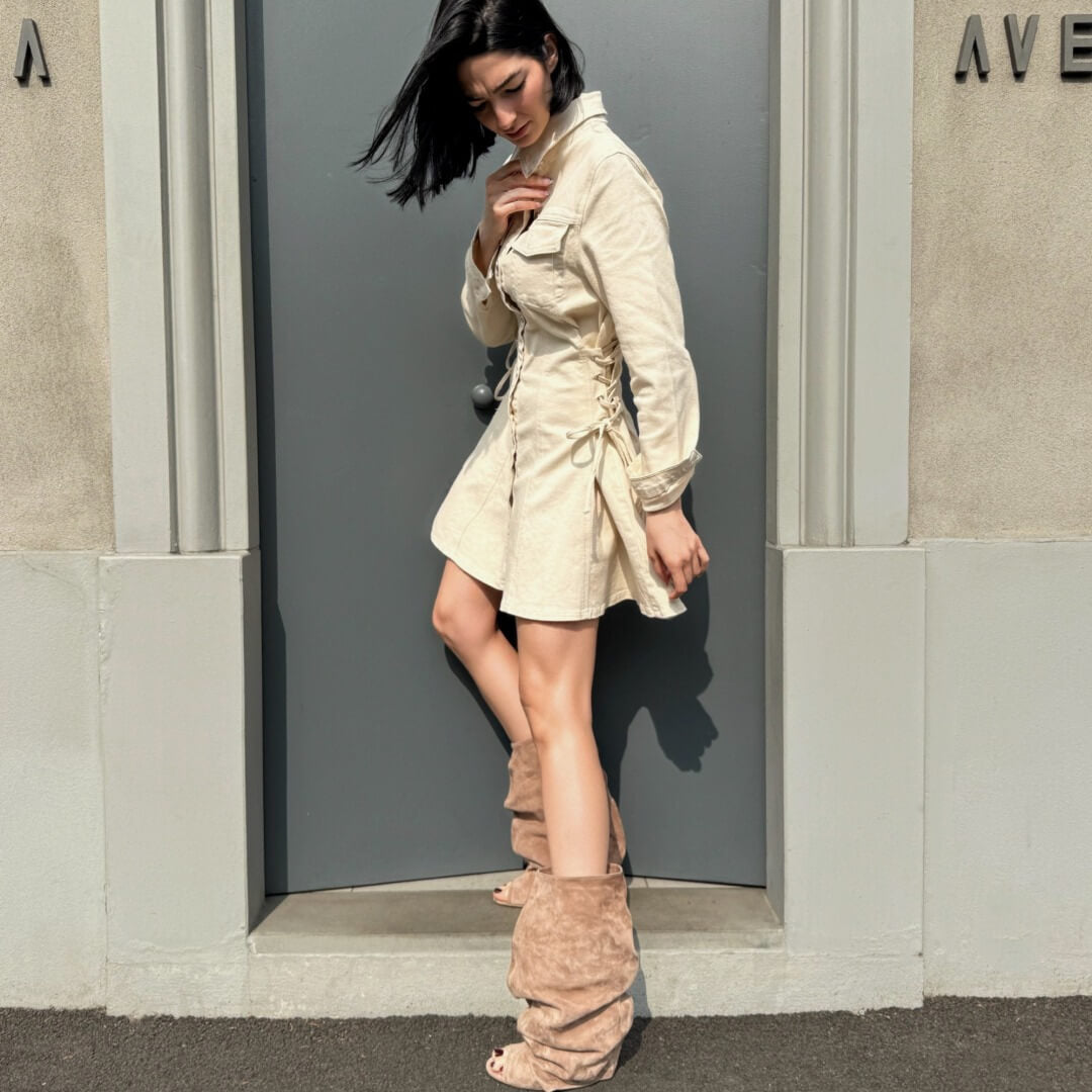 OF - Abito Cassandra con lacci beige