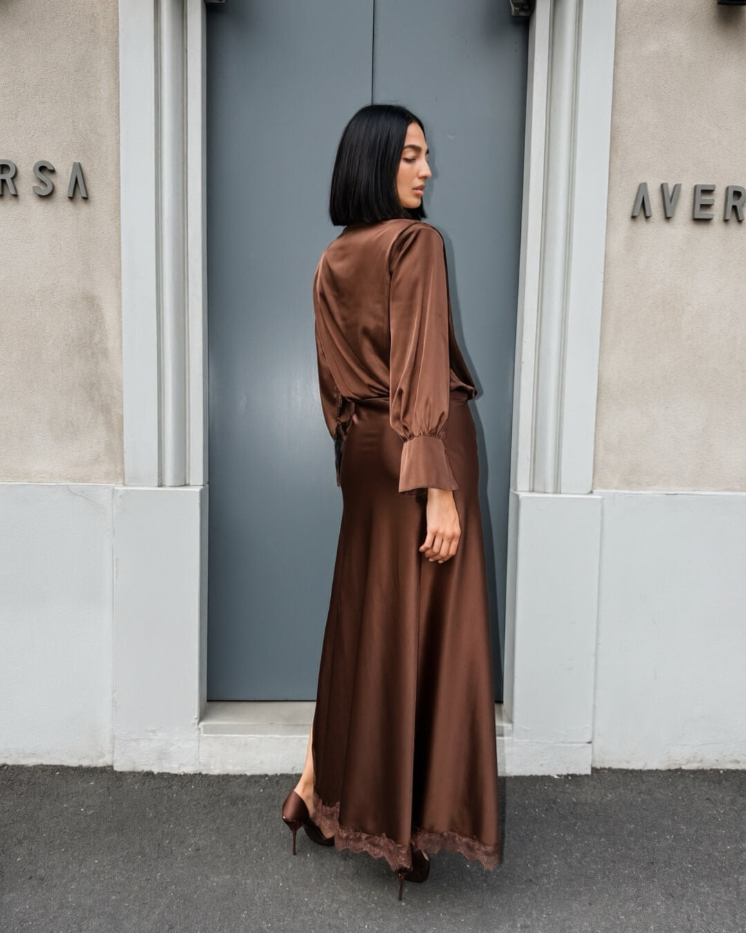 OF - Abito Illy satin marrone