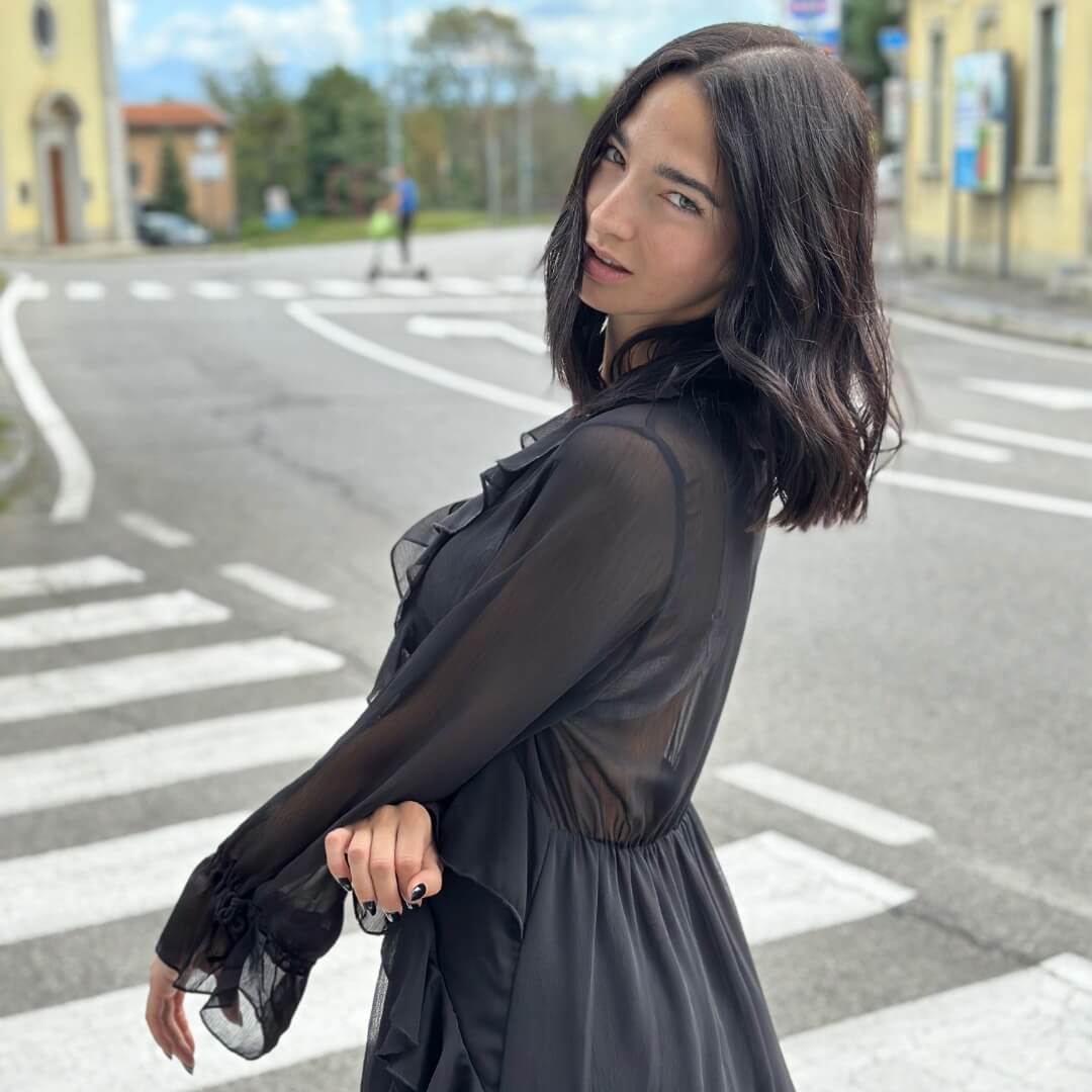 OF - Abito lungo Jade rouches nero