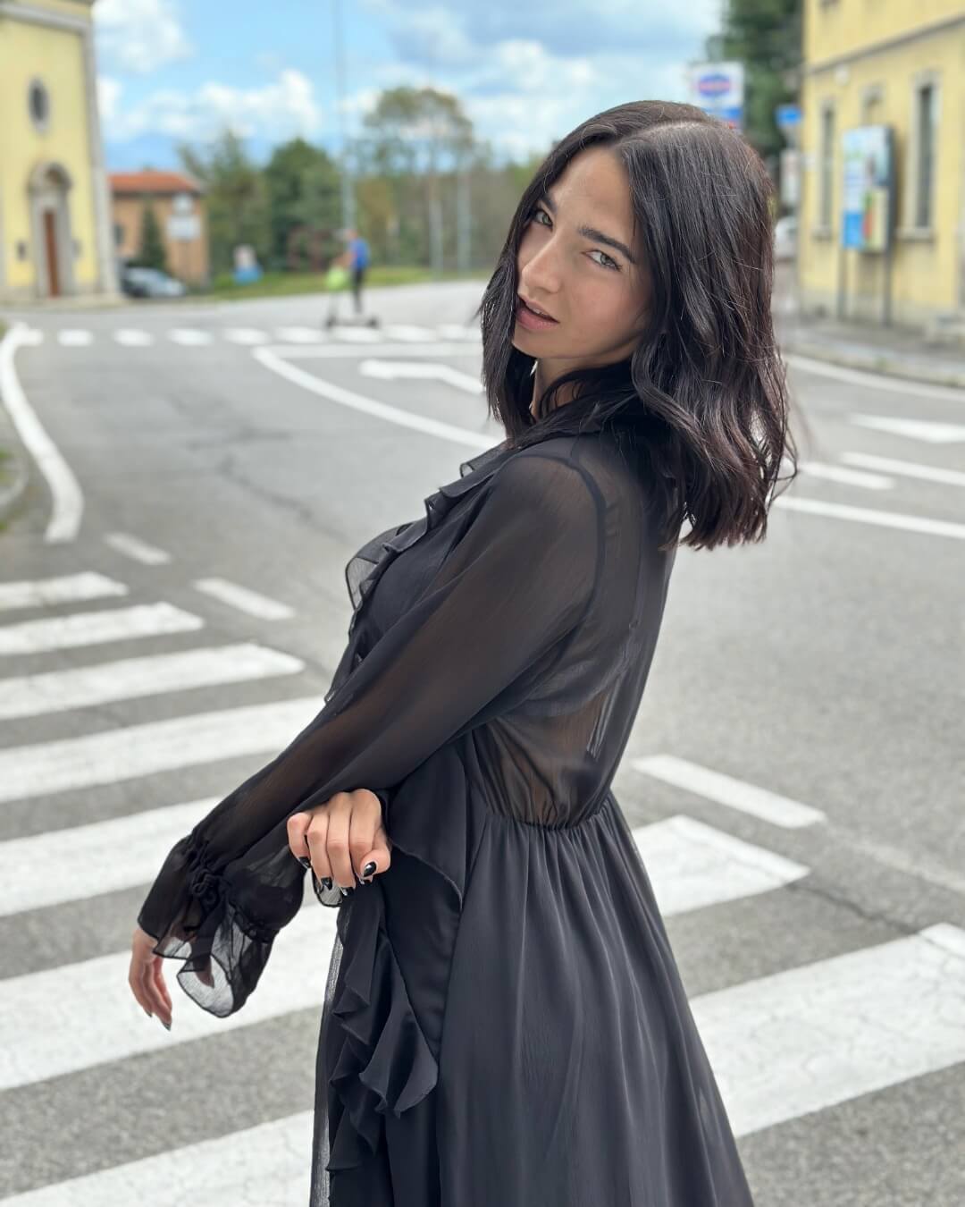 OF - Abito lungo Jade rouches nero