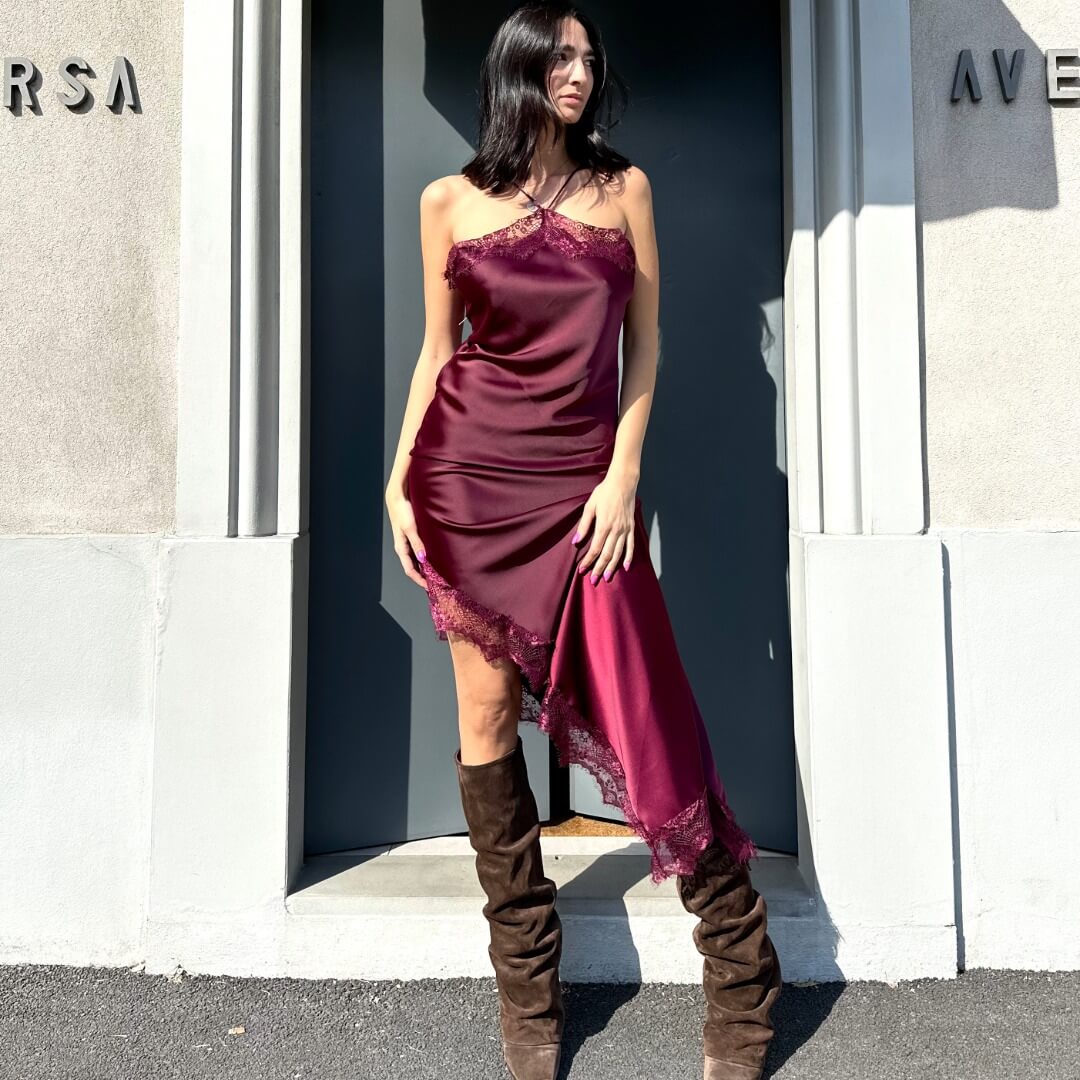 OF - Abito Susy satin bordeuax