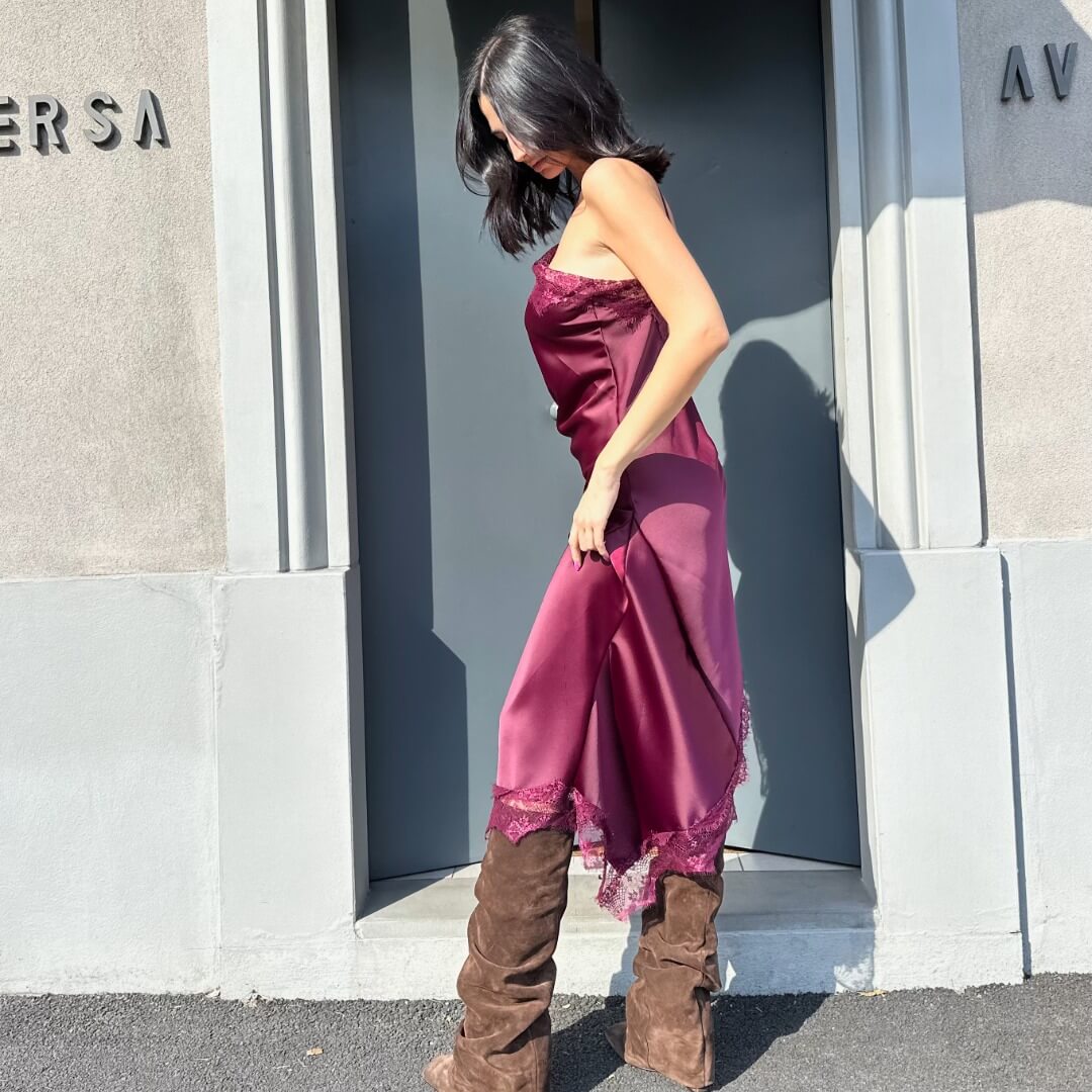 OF - Abito Susy satin bordeuax