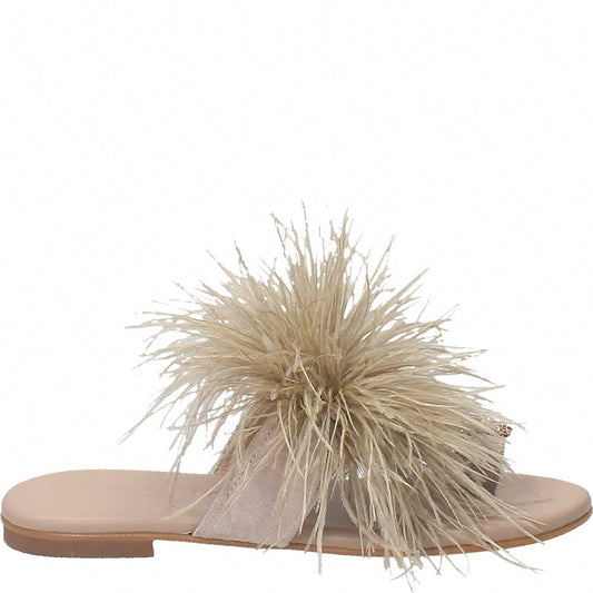 LM - Ciabattina Aramis taupe con piume e pietre