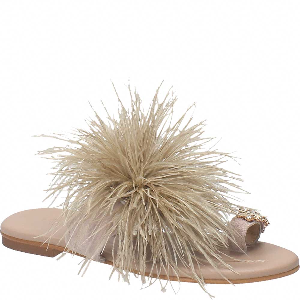 LM - Ciabattina Aramis taupe con piume e pietre