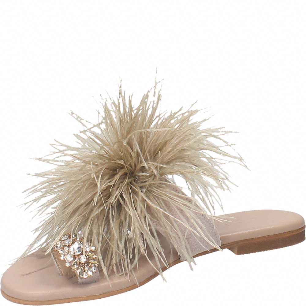 LM - Ciabattina Aramis taupe con piume e pietre