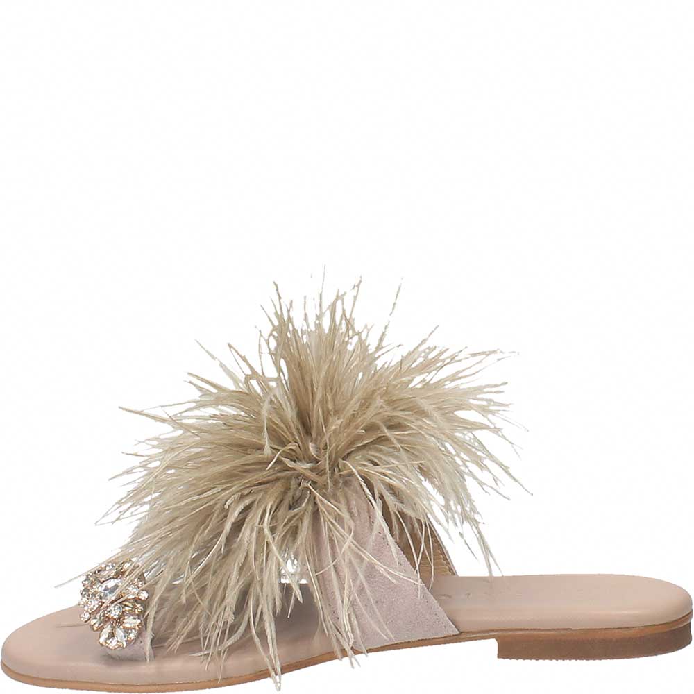 LM - Ciabattina Aramis taupe con piume e pietre