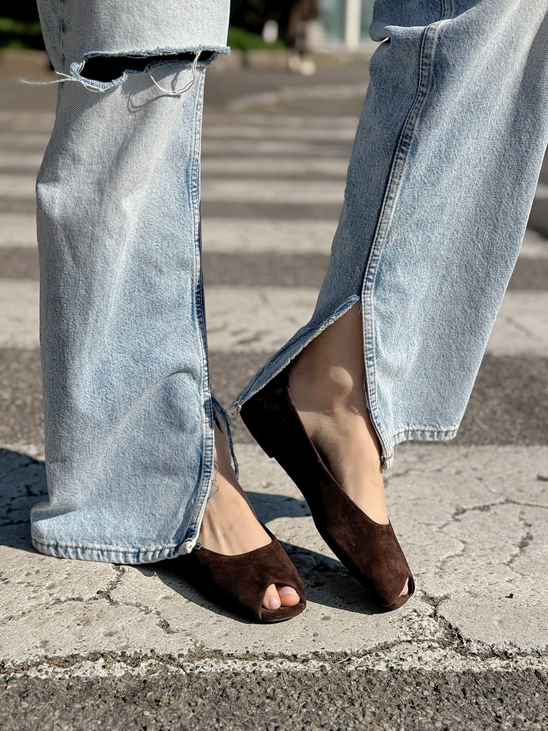 OF - Ballerina Maya camoscio testa di moro open-toe