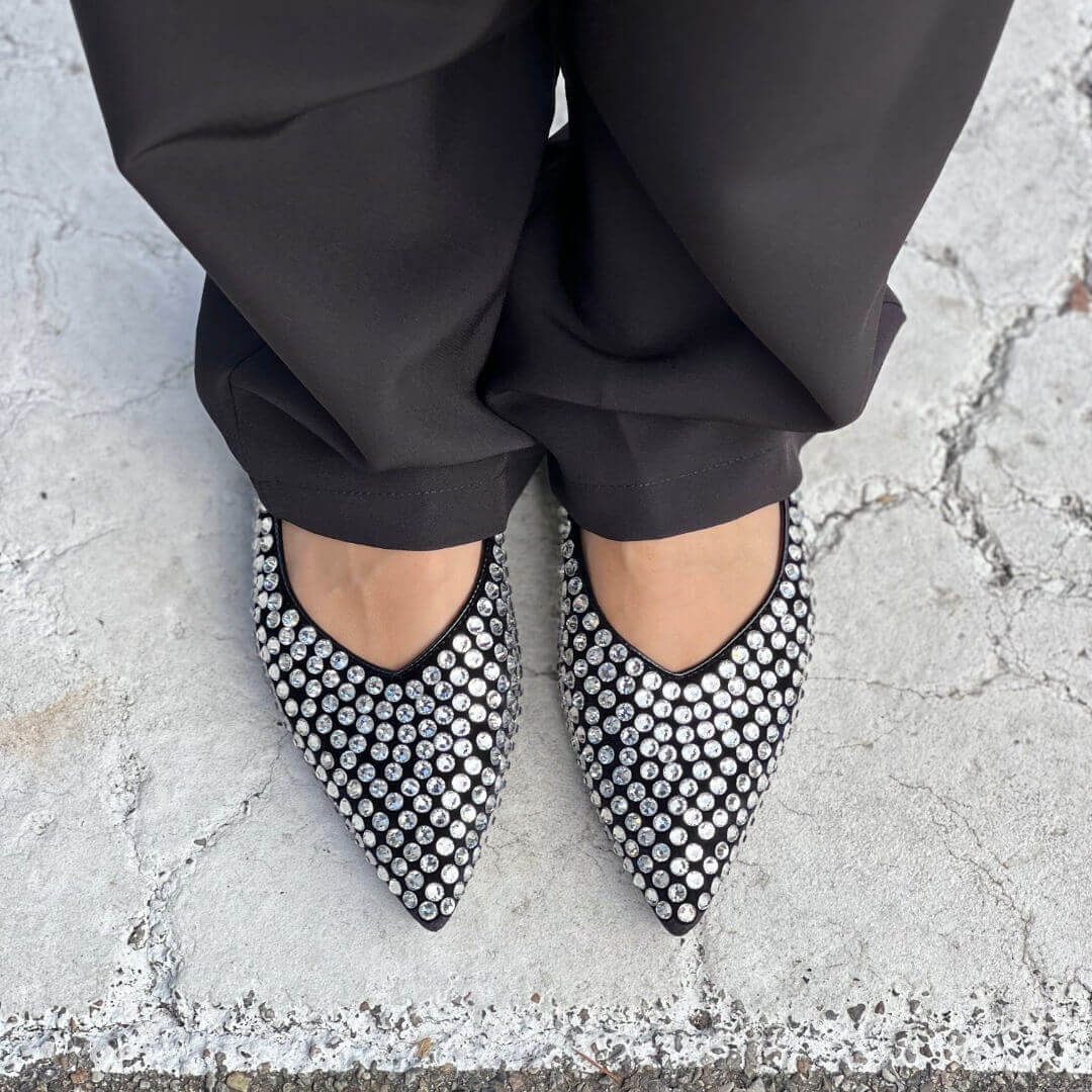 OF - Ballerina Kiki nero con strass