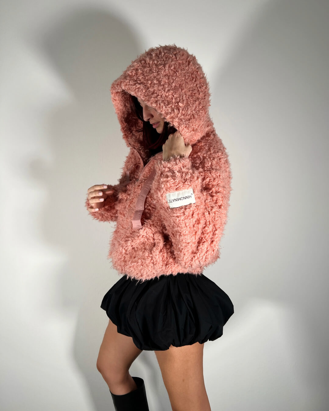 OF - Hinnominate Bomber in ecopelliccia rosa con cappuccio