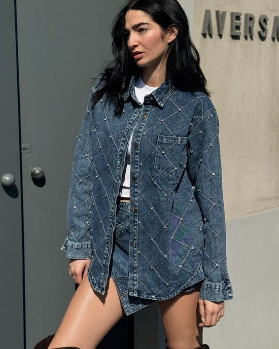 OF - Camicia Stella denim blue con pietre