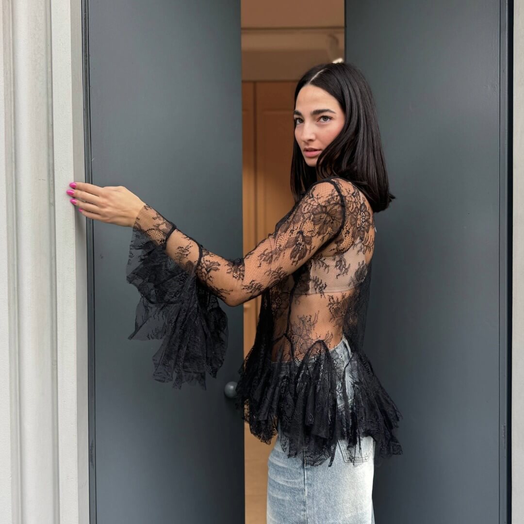 OF - Camicia Piper pizzo voulant nero