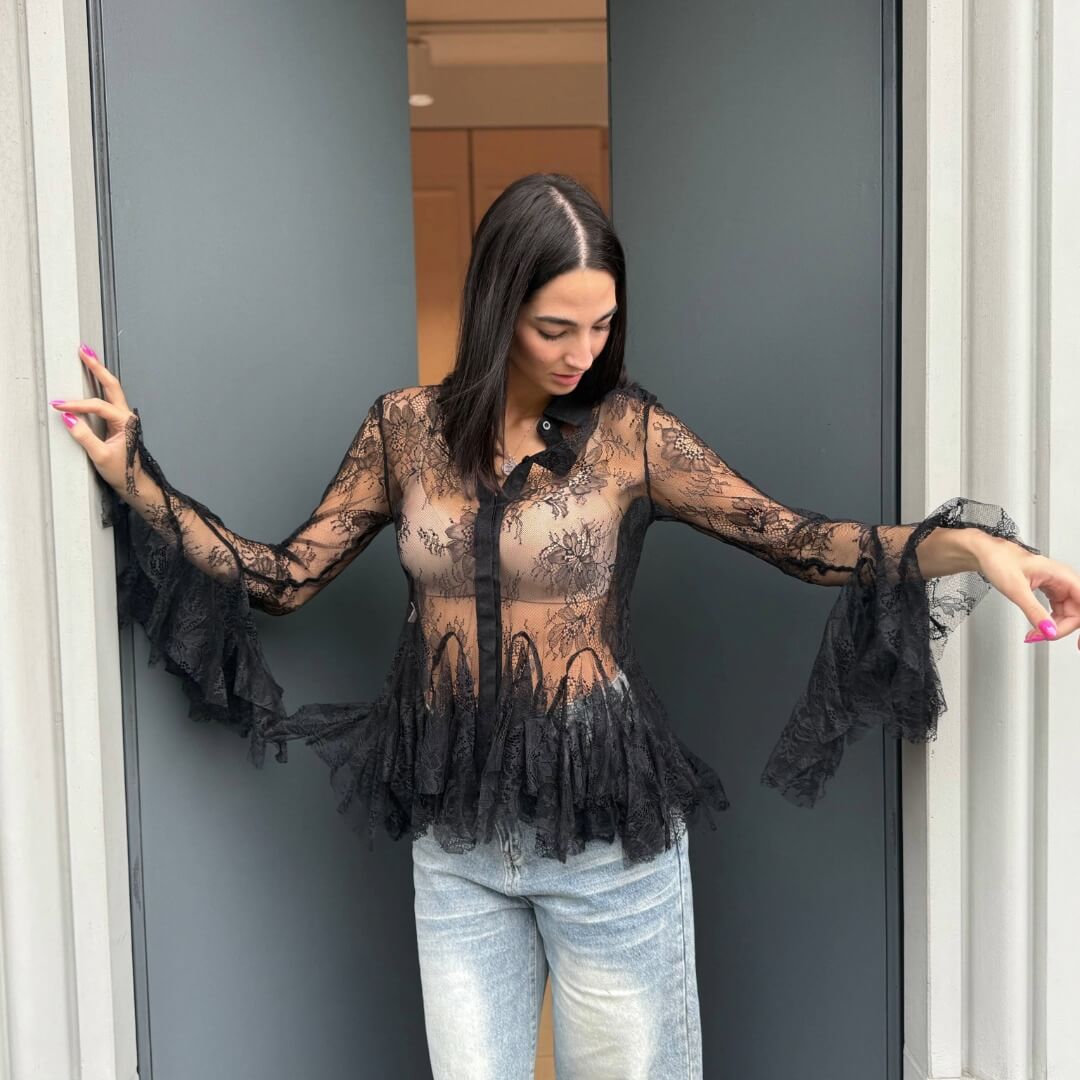 OF - Camicia Piper pizzo voulant nero