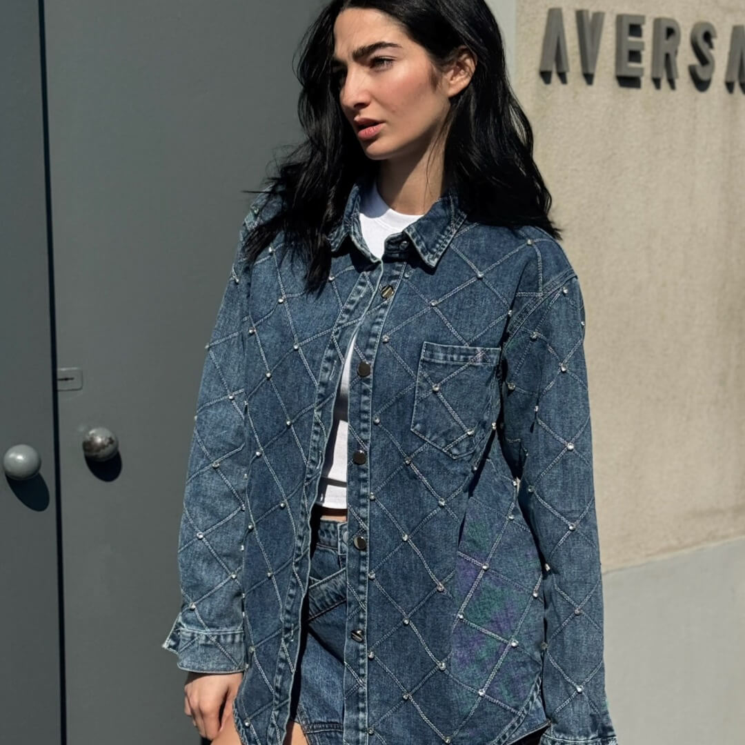 OF - Camicia Stella denim blue con pietre